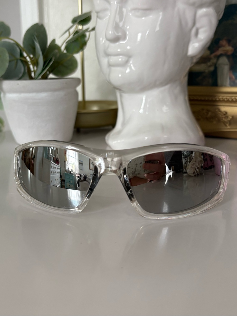 PLOUTO Clear Frame Silver Mirrored Women's Sunglasses